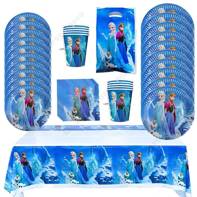 Disney Frozen Elsa Anna Olaf Birthday Party Decorations Supplies Kit for Girls Including Disposable Tableware Paper Cups Plates