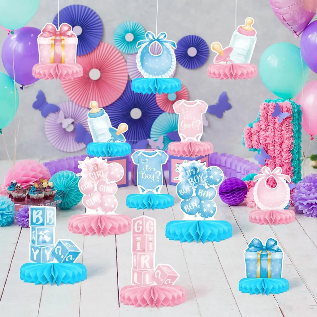 12PCS/Set Gender Reveal Honeycomb Decoration Party Supplies Beehive Tabletop Display Birthday Honeycomb Plate Desktop Ornaments