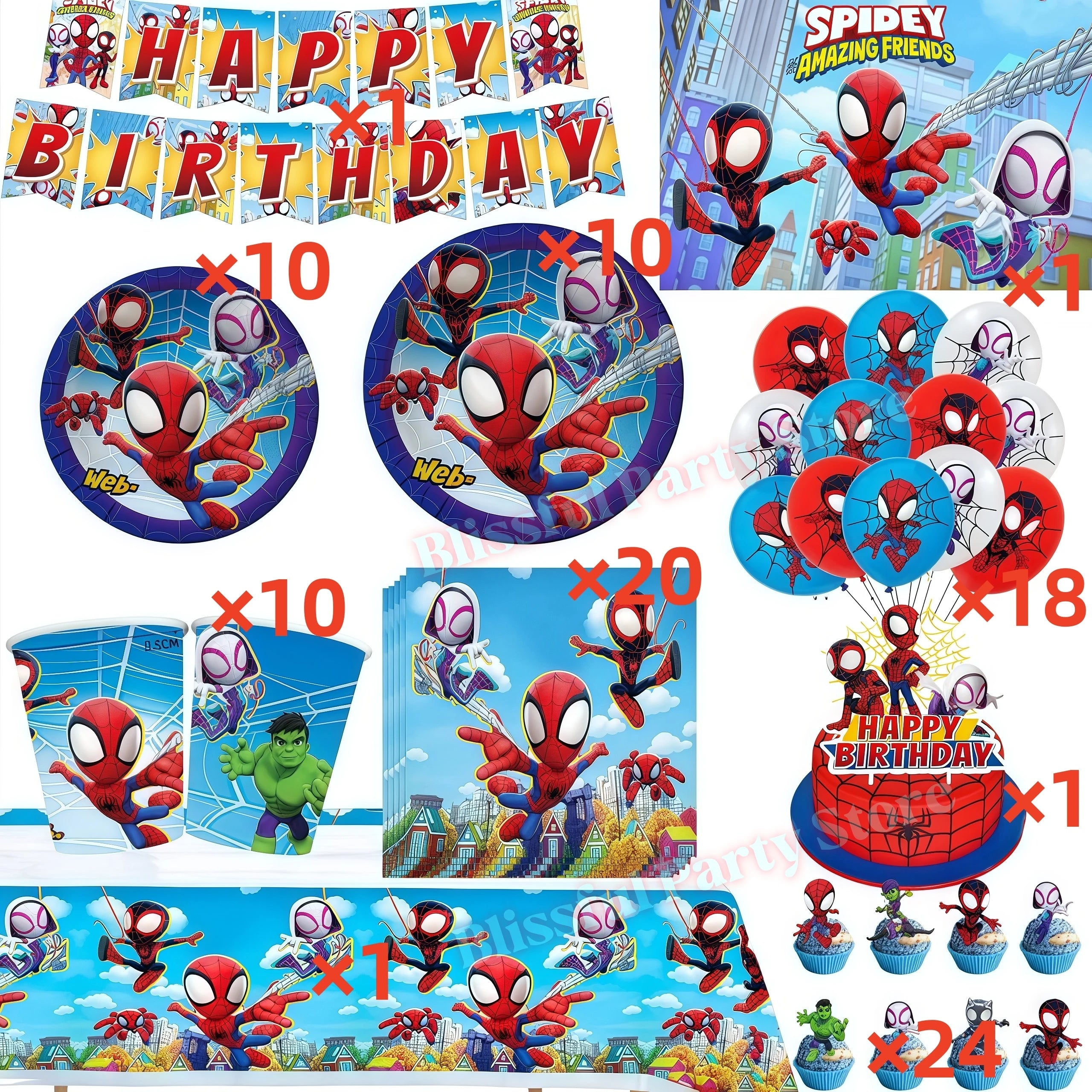 Spidey And His Amazing Friends Birthday Decoration Spiderman Tableware Kit Cup Plate Balloon Boy Favor Gift Baby Shower Supplies