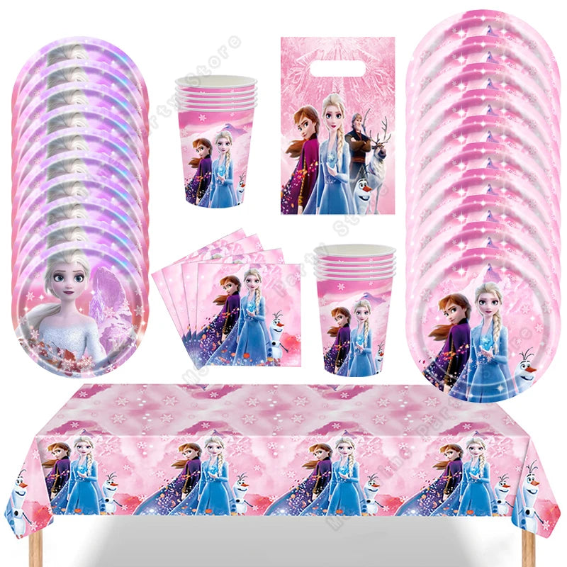 Disney Frozen Elsa Anna Olaf Birthday Party Decorations Supplies Kit for Girls Including Disposable Tableware Paper Cups Plates