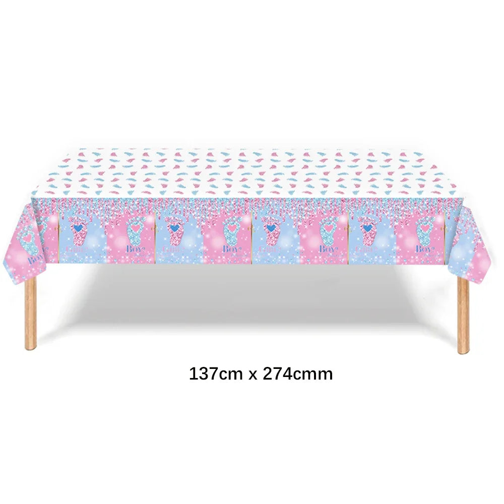 Gender Reveal Disposable Tableware Set Boy or Girl Baby Shower Paper Plates Cups Tablecloth Napkins Birthday Party Decorations