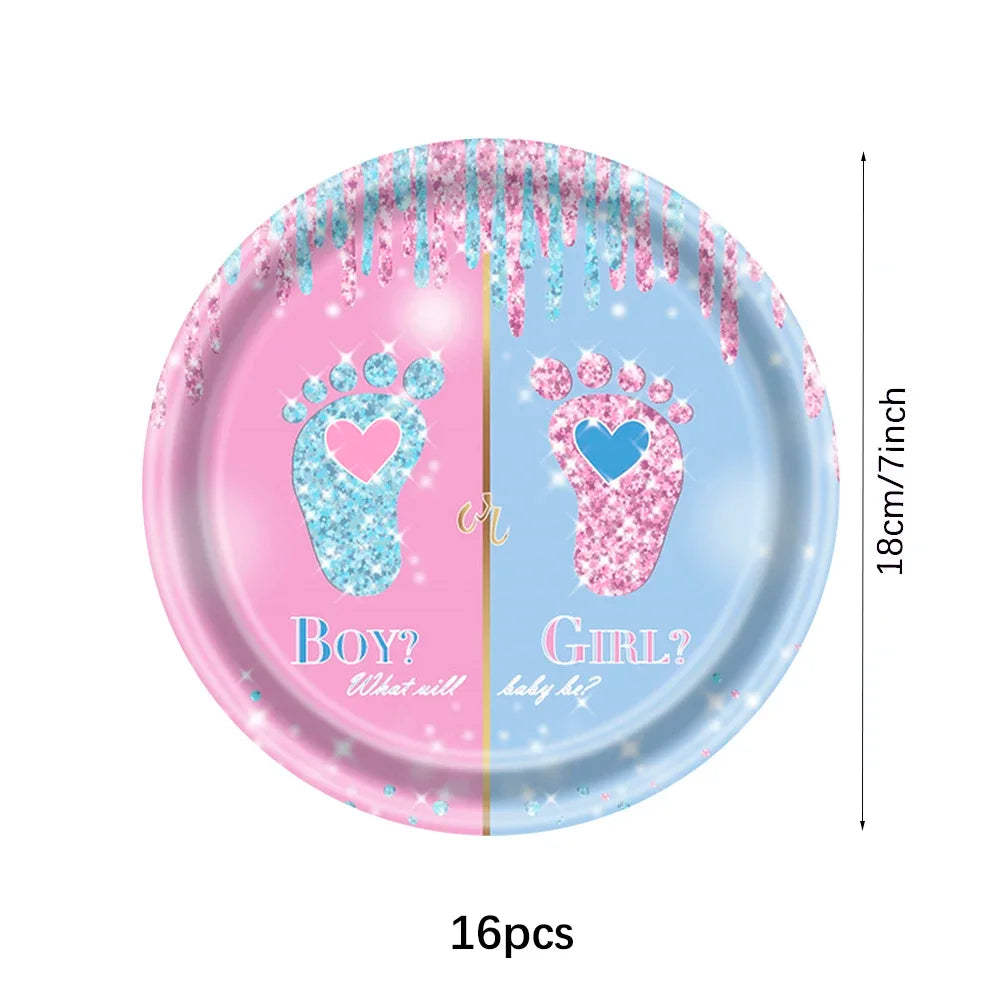 Gender Reveal Disposable Tableware Set Boy or Girl Baby Shower Paper Plates Cups Tablecloth Napkins Birthday Party Decorations