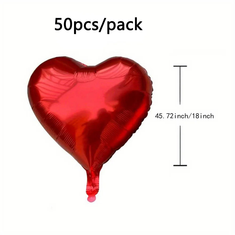 50PCS/Pack 18Inch Red Love Heart Foil Balloons DIY Birthday Party Ornaments For Valentine's Day Wedding Party Room layout Gifts