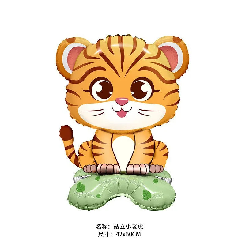 Cartoon Animal Standing Balloon Jungle Safari Lion zebra Leopard Rabbit Peacock Giraffe Balloon Kids Birthday Decoration Balloon