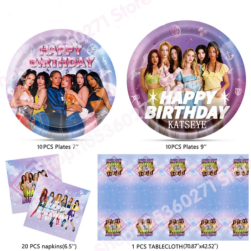 K&Katseye Birthday Party Decoration Plate Cup Napkin Balloon for Kpop Girl Party Favor Baby Shower Supplies Fans Gift