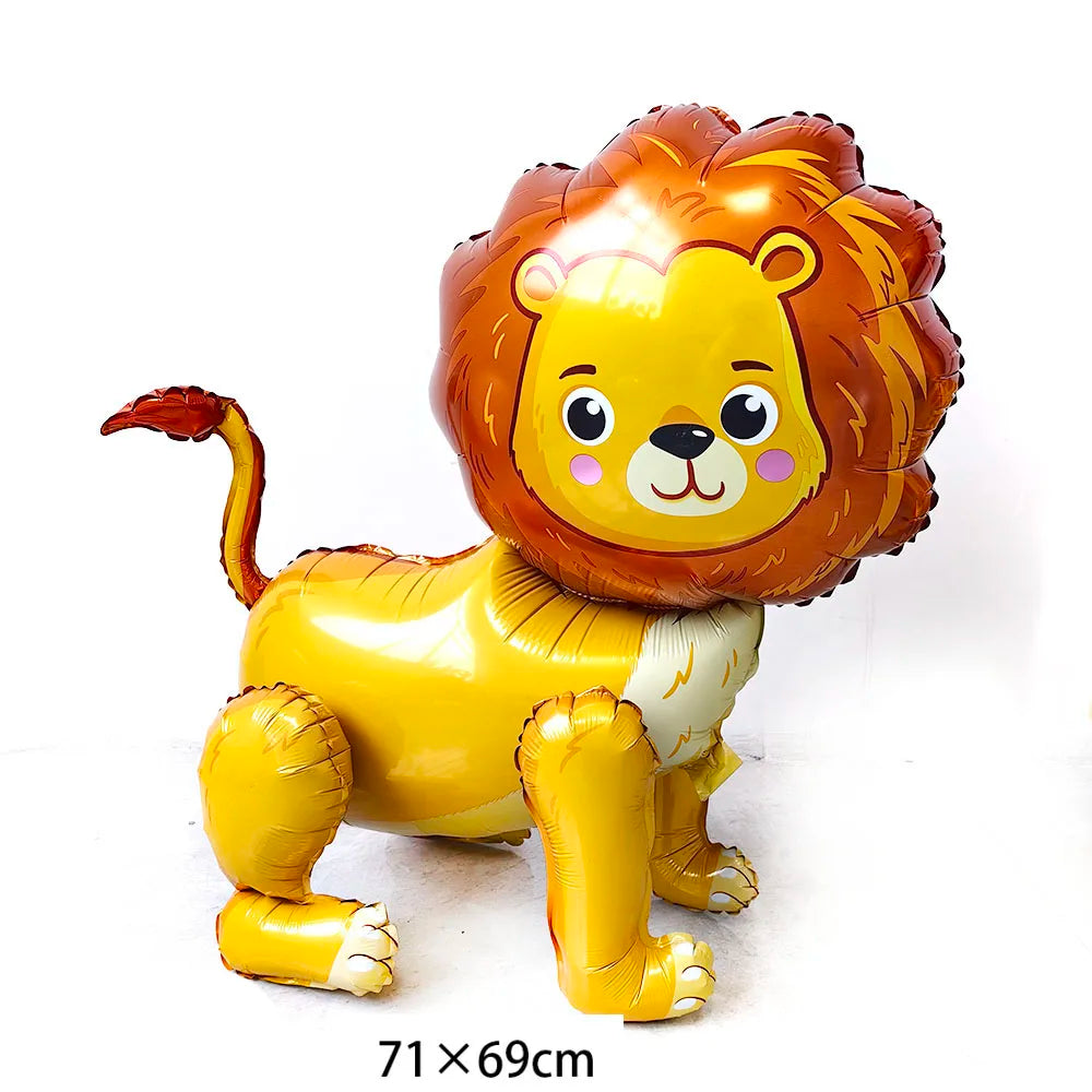 Cartoon Animal Standing Balloon Jungle Safari Lion zebra Leopard Rabbit Peacock Giraffe Balloon Kids Birthday Decoration Balloon