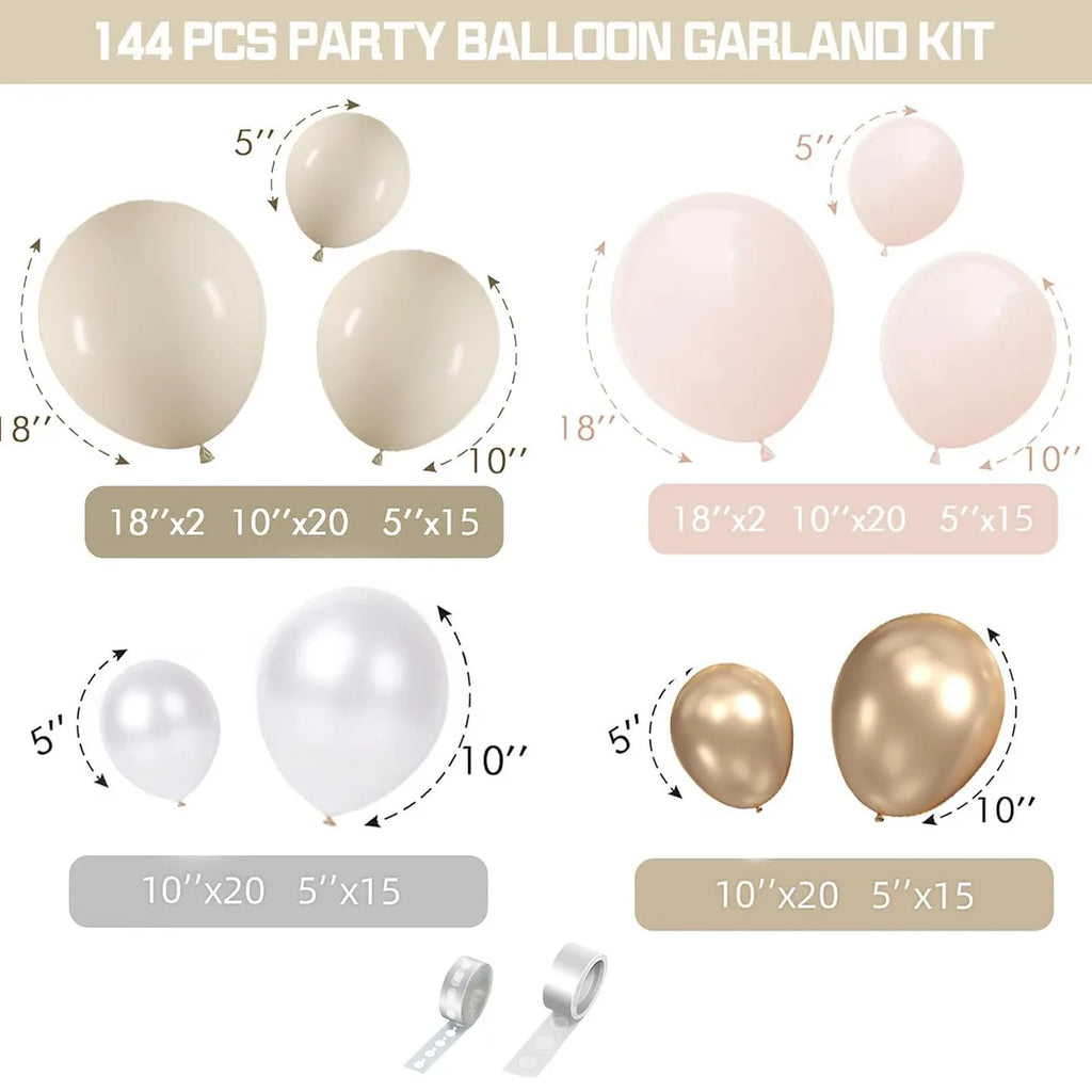 144pcs Pink Beige Balloon Wreath Arch Kit, pastel Pink Beige Nude White Champagne Gold balloon wreath Kit,