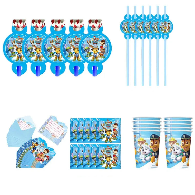 Paw Patrol Series Birthday Party Banquet Supplies Paper Plate Tablecloth Flag Knife Fork Spoon Banner Set Kids Birthday Party