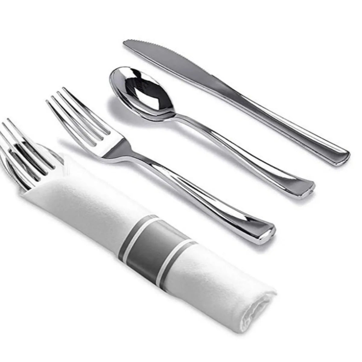 24pcs Pre Rolled Gold Plastic Silverware Sets Gold Cutlery Wrapped Disposable Utensils with Napkins for Parties Dinners Weddings
