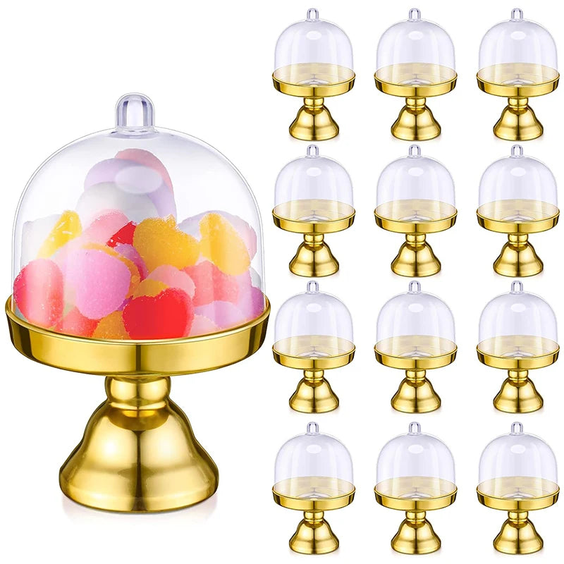 4/12pcs Clear Plastic Mini Candy Cupcake Boxes Wedding Gift Box Party Dessert Macarone Display Stand Tray With Lid Table Decor