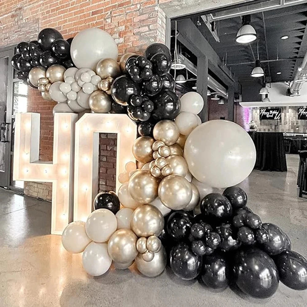 134pcs White Sand Balloon Arch Black Gold Helium Balloons Garland Kit Kids Birthday Party Wedding Anniversary Background Decor