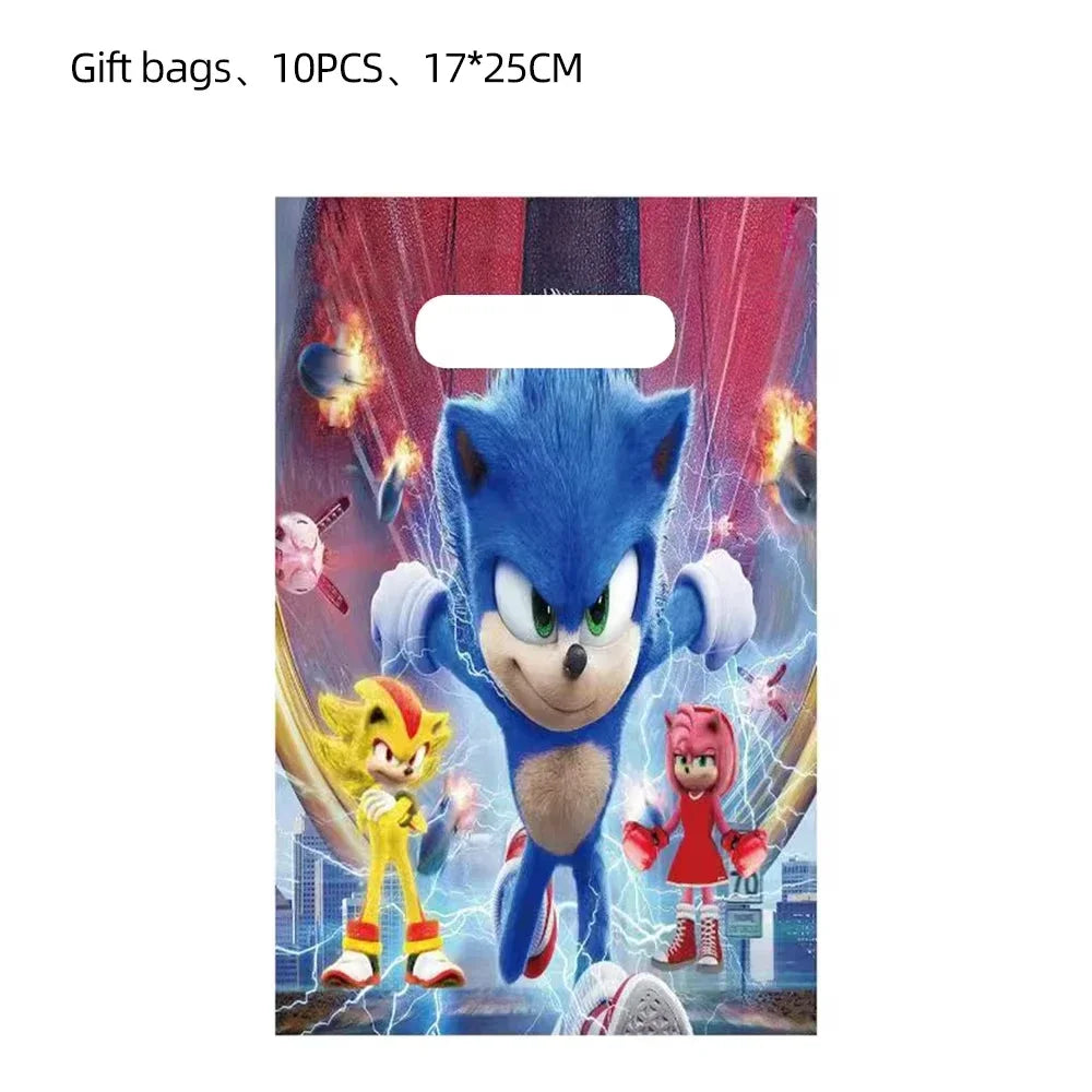 Anime Character Cartoon Hedgehog Tablecloth Banners Plates Tableware Set Sonic Birthday Party Decorations and Bath Toys Gift
