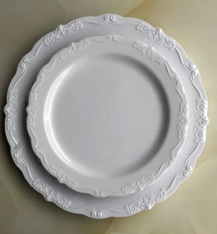 25pcs/lot Disposable Dinner Plates Embossed Pink Plastic PS Tablewares Party Wedding Table Settings Floral Shower Decoration