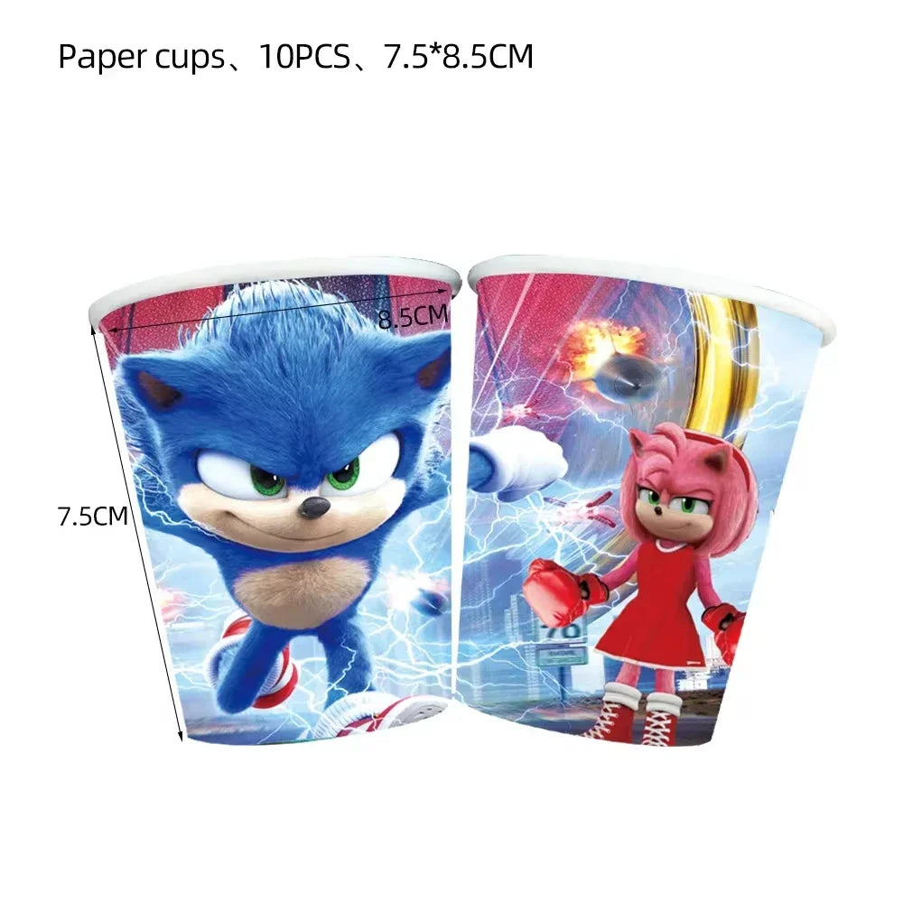 Anime Character Cartoon Hedgehog Tablecloth Banners Plates Tableware Set Sonic Birthday Party Decorations and Bath Toys Gift