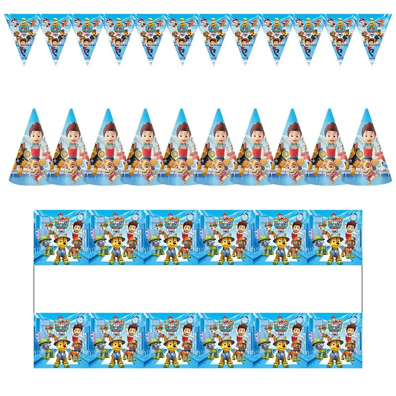 Paw Patrol Series Birthday Party Banquet Supplies Paper Plate Tablecloth Flag Knife Fork Spoon Banner Set Kids Birthday Party
