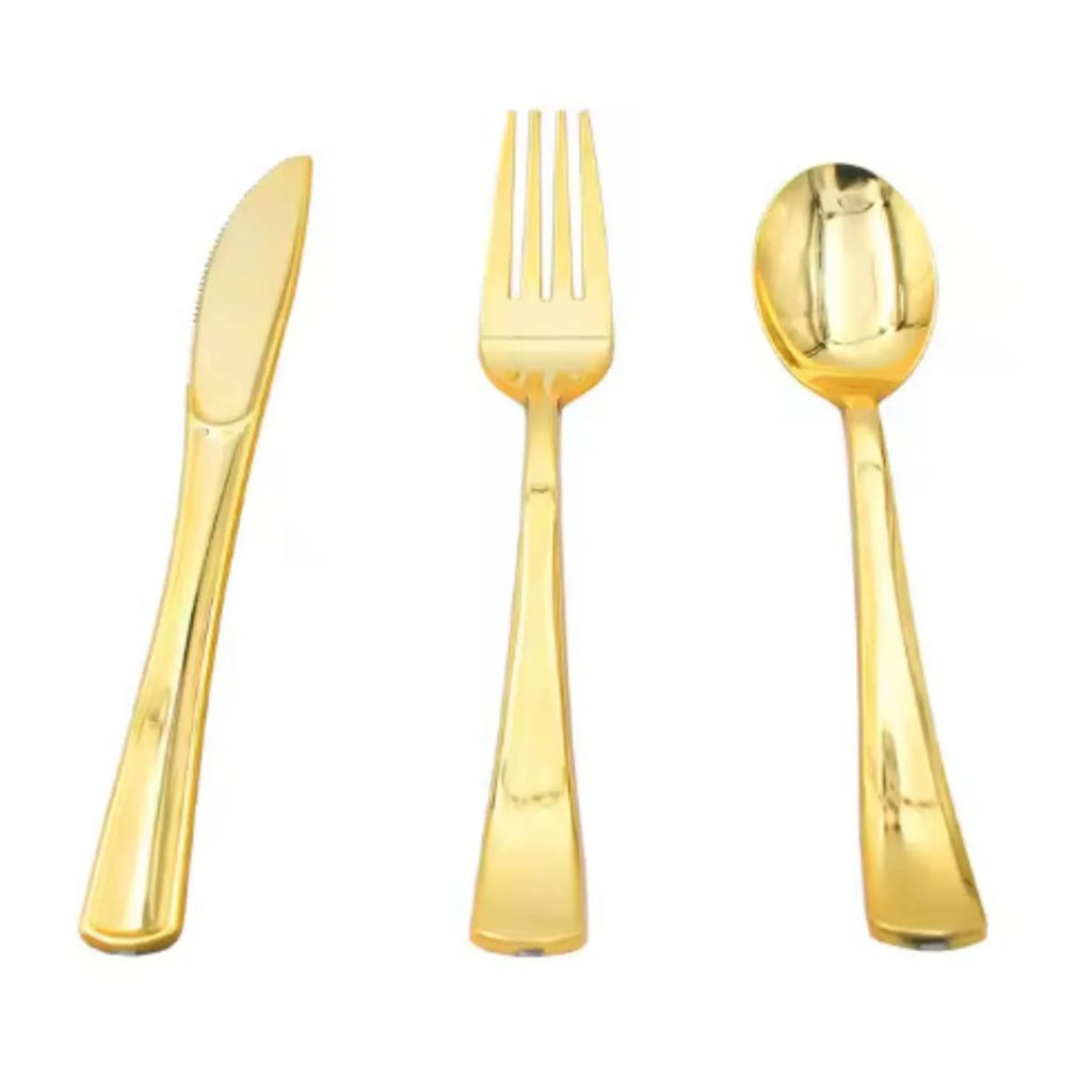 24pcs Pre Rolled Gold Plastic Silverware Sets Gold Cutlery Wrapped Disposable Utensils with Napkins for Parties Dinners Weddings
