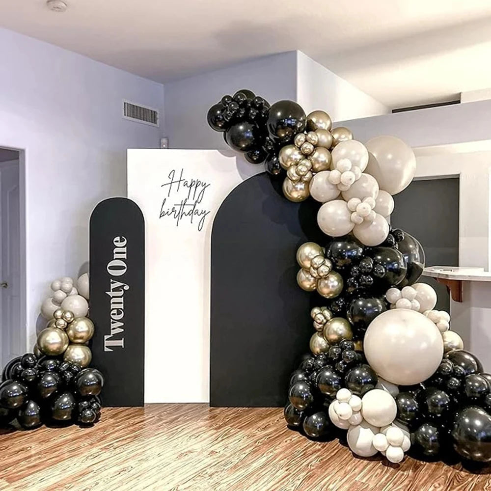 134pcs White Sand Balloon Arch Black Gold Helium Balloons Garland Kit Kids Birthday Party Wedding Anniversary Background Decor