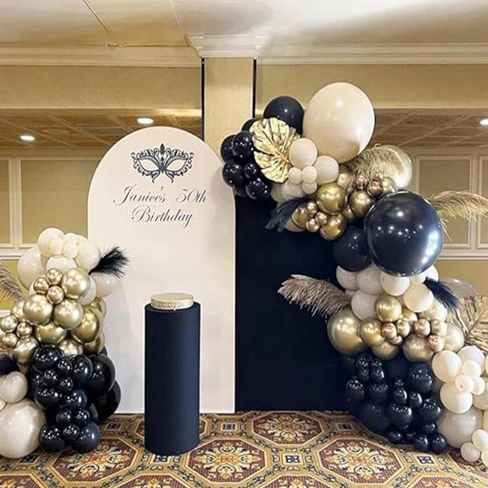 134pcs White Sand Balloon Arch Black Gold Helium Balloons Garland Kit Kids Birthday Party Wedding Anniversary Background Decor