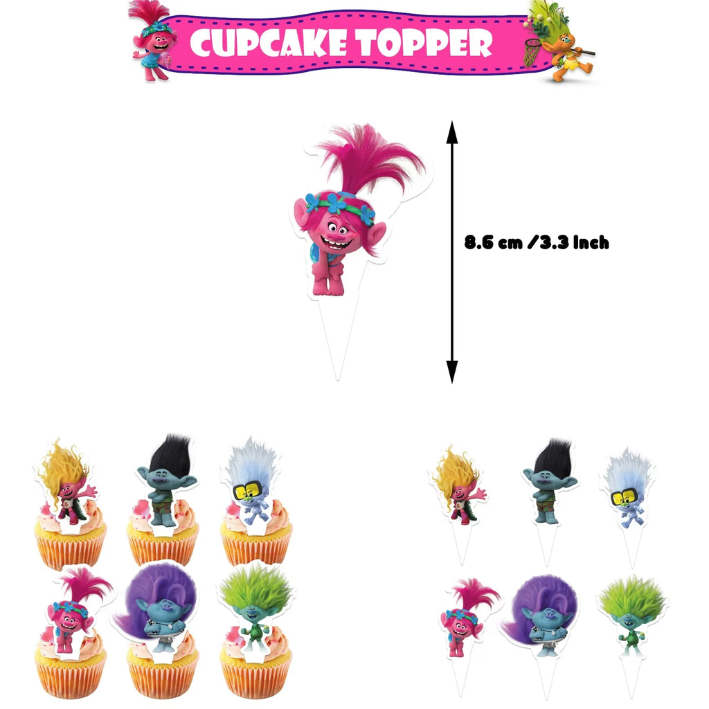 Hot Anime Trolled Theme Party Decoration Cartoon Magic Hair Tableware Cup Plate Banner balloon Kid Birthday Baby Shower Supplies