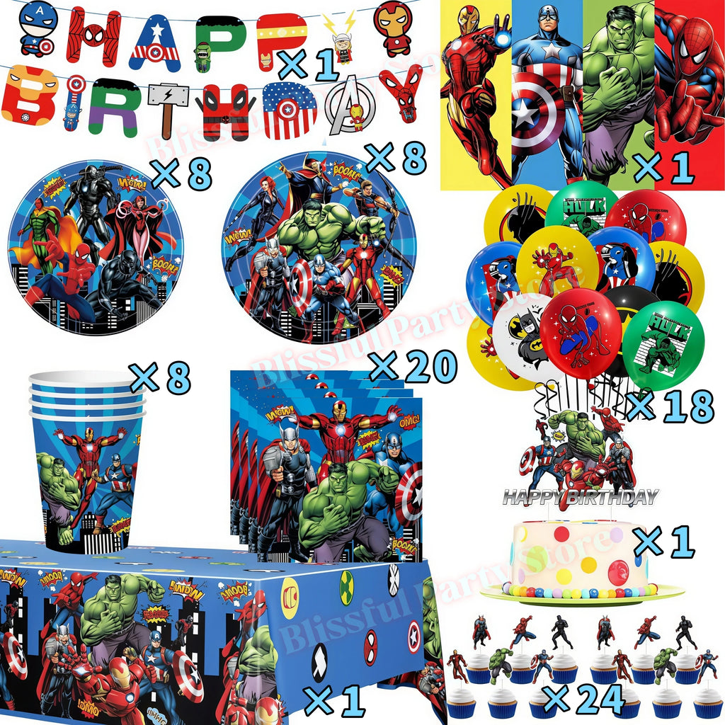 Avengers Birthday Party Decoration Superhero Balloon Tableware Kit Cup Plate Tablecloth Boy Favor Gift Baby Shower Event Supplie