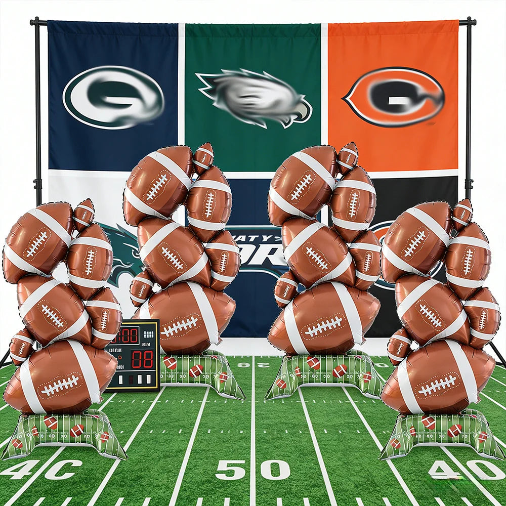 1/2 Pack Standing Football Party Decoration Balloons, Aluminum Foil Balloons, Suitable for Football Game Support Balloon Decorations, Themed Birthday Party Balloons, Fan Gathering Decoration Balloons, Tailgate Party, Sports Themed Party Decorations