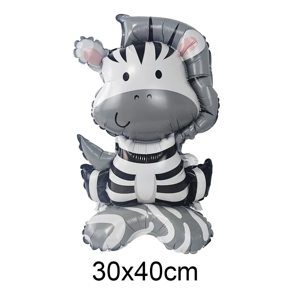 Cartoon Animal Standing Balloon Jungle Safari Lion zebra Leopard Rabbit Peacock Giraffe Balloon Kids Birthday Decoration Balloon