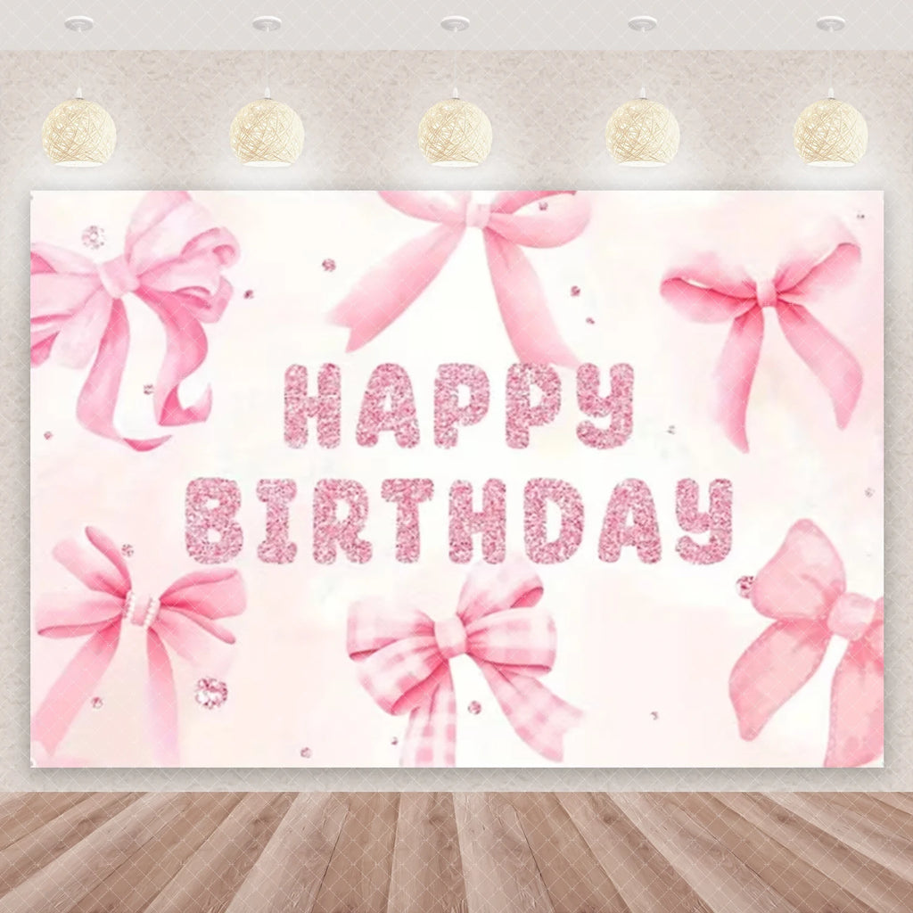 Girl Women Pink Bow Birthday Decoration Disposable Tableware Bow Tie Party Supplies Kit Paper Plates Cups Banner Tablecloth Gift