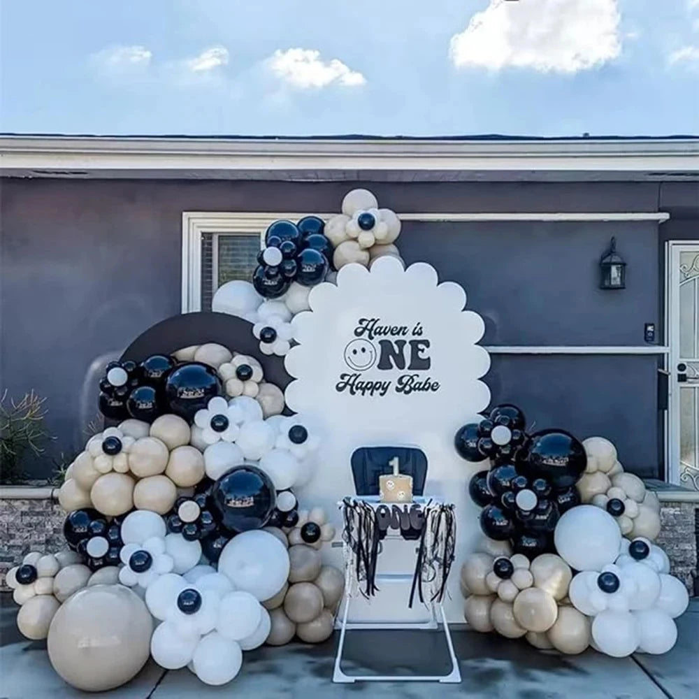 134pcs White Sand Balloon Arch Black Gold Helium Balloons Garland Kit Kids Birthday Party Wedding Anniversary Background Decor