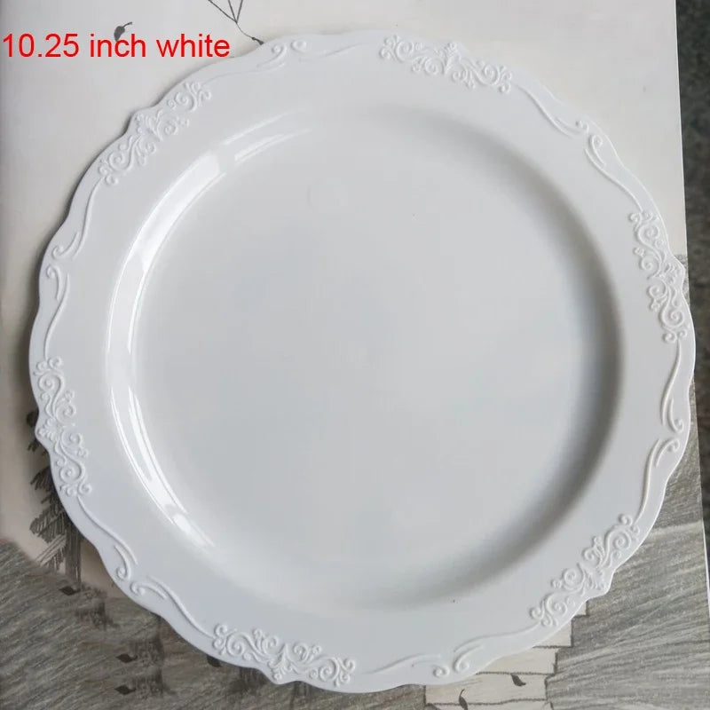 25pcs/lot Disposable Dinner Plates Embossed Pink Plastic PS Tablewares Party Wedding Table Settings Floral Shower Decoration