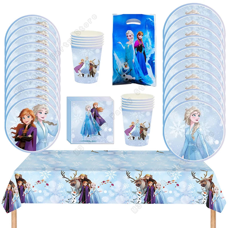 Disney Frozen Elsa Anna Olaf Birthday Party Decorations Supplies Kit for Girls Including Disposable Tableware Paper Cups Plates