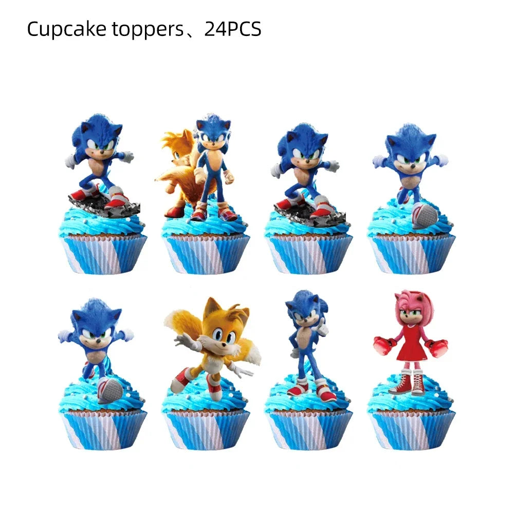 Anime Character Cartoon Hedgehog Tablecloth Banners Plates Tableware Set Sonic Birthday Party Decorations and Bath Toys Gift