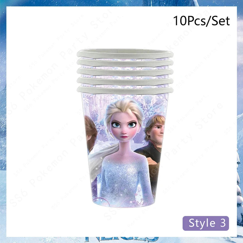 Disney Frozen Elsa Anna Olaf Birthday Party Decorations Supplies Kit for Girls Including Disposable Tableware Paper Cups Plates