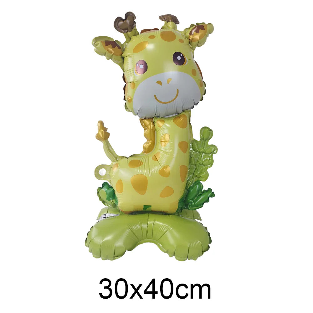 Cartoon Animal Standing Balloon Jungle Safari Lion zebra Leopard Rabbit Peacock Giraffe Balloon Kids Birthday Decoration Balloon