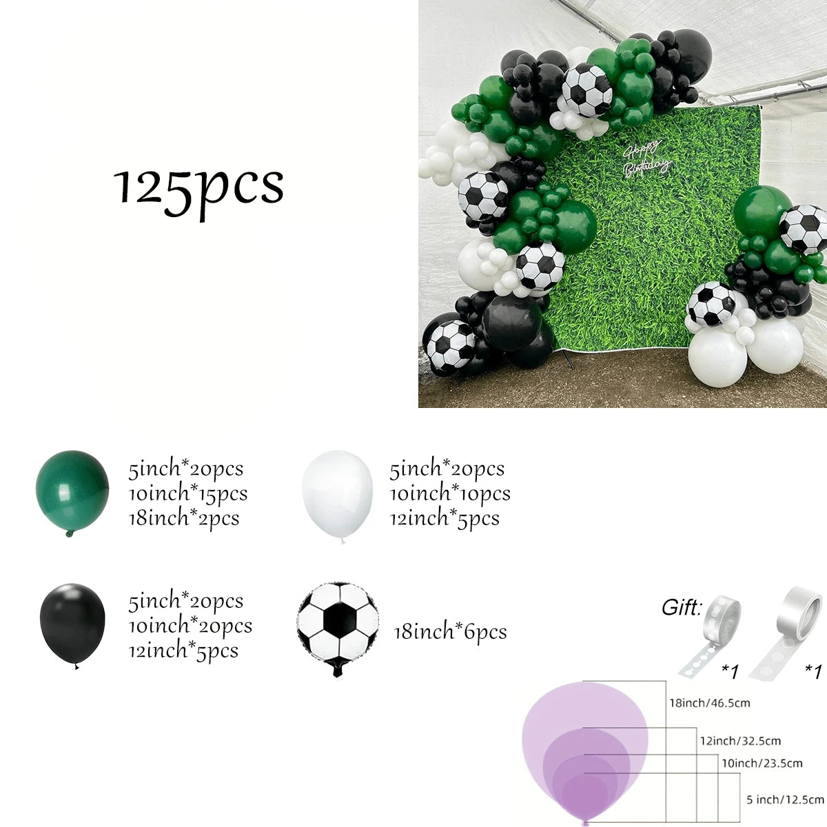 125pcs Football Party Balloons Garland Arch Kit White Green Black Latex Ballon Sports Party Decoration Birthday Party