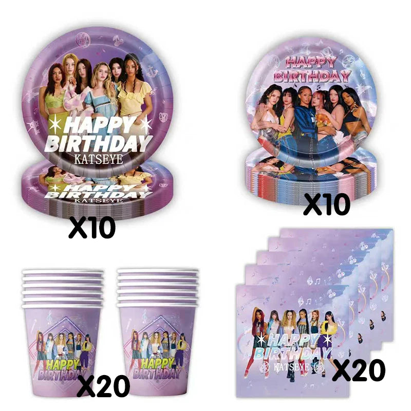 K&Katseye Birthday Party Decoration Plate Cup Napkin Balloon for Kpop Girl Party Favor Baby Shower Supplies Fans Gift