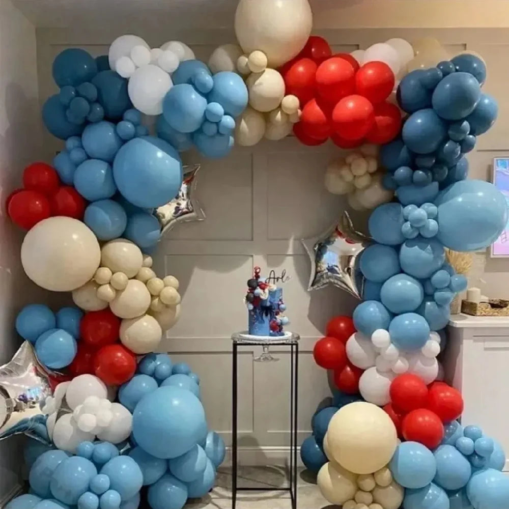 156pcs/Set Blue Balloon Arch Garland Kit White Red Latex Balloons Girls' Birthday Wedding Party Decorations Baby Shower Supplies