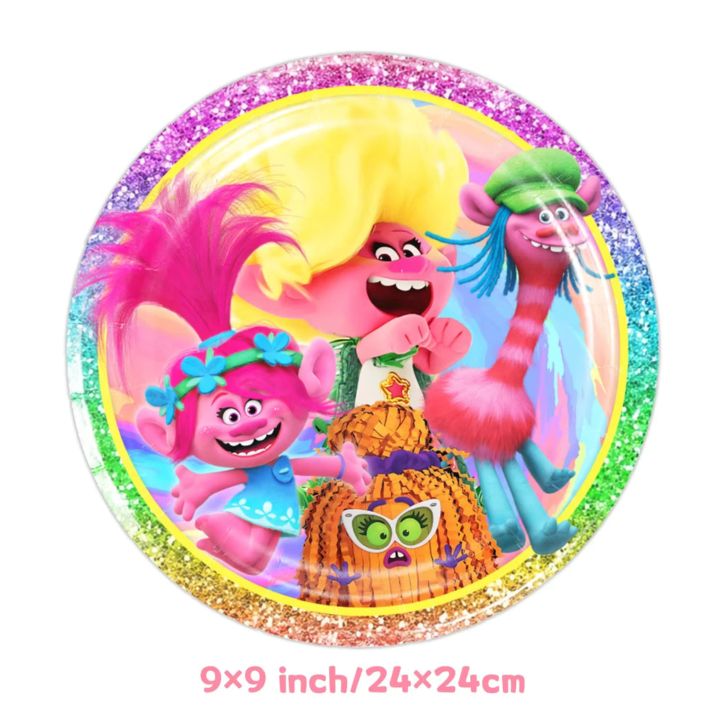 Hot Anime Trolled Theme Party Decoration Cartoon Magic Hair Tableware Cup Plate Banner balloon Kid Birthday Baby Shower Supplies