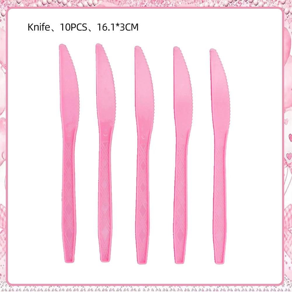 Girl Women Pink Bow Birthday Decoration Disposable Tableware Bow Tie Party Supplies Kit Paper Plates Cups Banner Tablecloth Gift