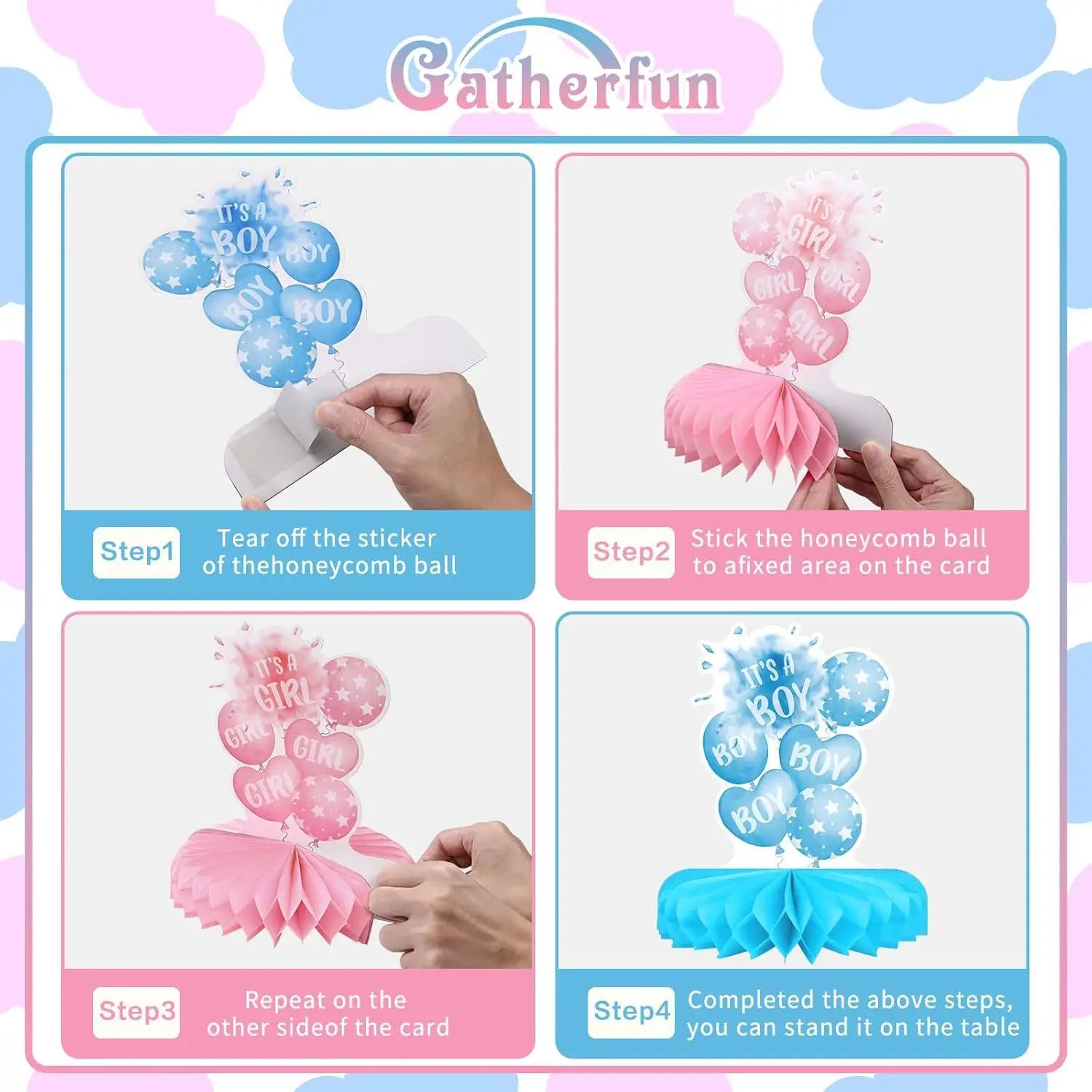 12PCS/Set Gender Reveal Honeycomb Decoration Party Supplies Beehive Tabletop Display Birthday Honeycomb Plate Desktop Ornaments