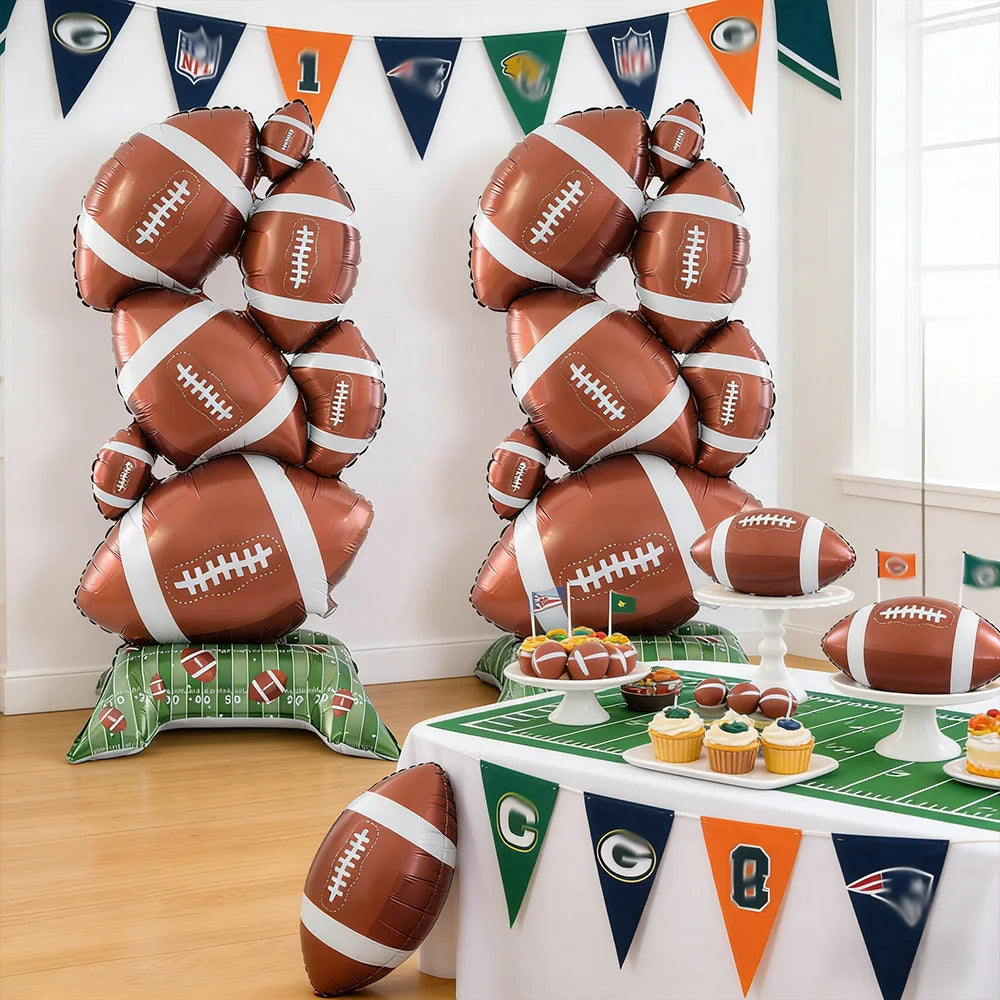 1/2 Pack Standing Football Party Decoration Balloons, Aluminum Foil Balloons, Suitable for Football Game Support Balloon Decorations, Themed Birthday Party Balloons, Fan Gathering Decoration Balloons, Tailgate Party, Sports Themed Party Decorations