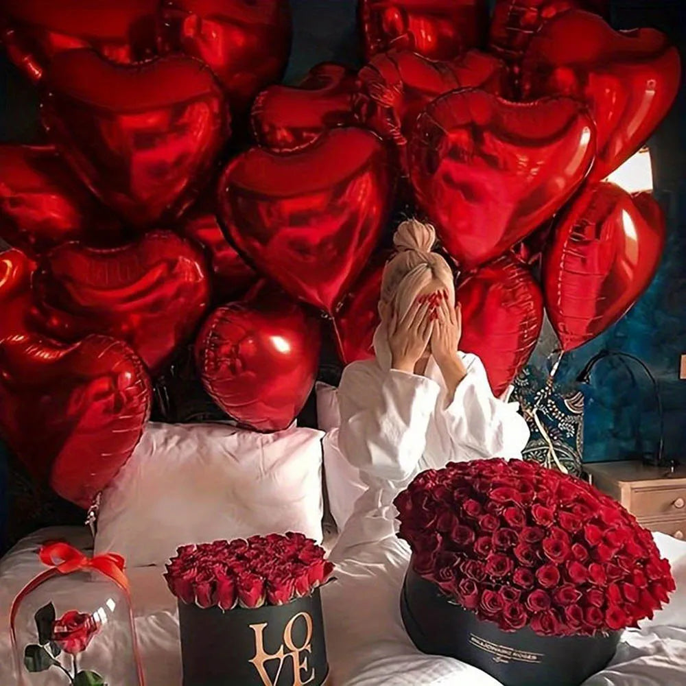 50PCS/Pack 18Inch Red Love Heart Foil Balloons DIY Birthday Party Ornaments For Valentine's Day Wedding Party Room layout Gifts