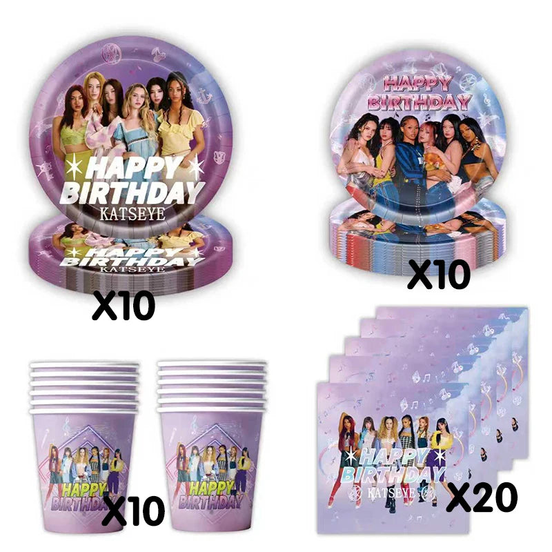 K&Katseye Birthday Party Decoration Plate Cup Napkin Balloon for Kpop Girl Party Favor Baby Shower Supplies Fans Gift