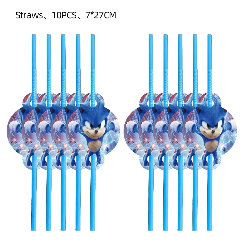Anime Character Cartoon Hedgehog Tablecloth Banners Plates Tableware Set Sonic Birthday Party Decorations and Bath Toys Gift