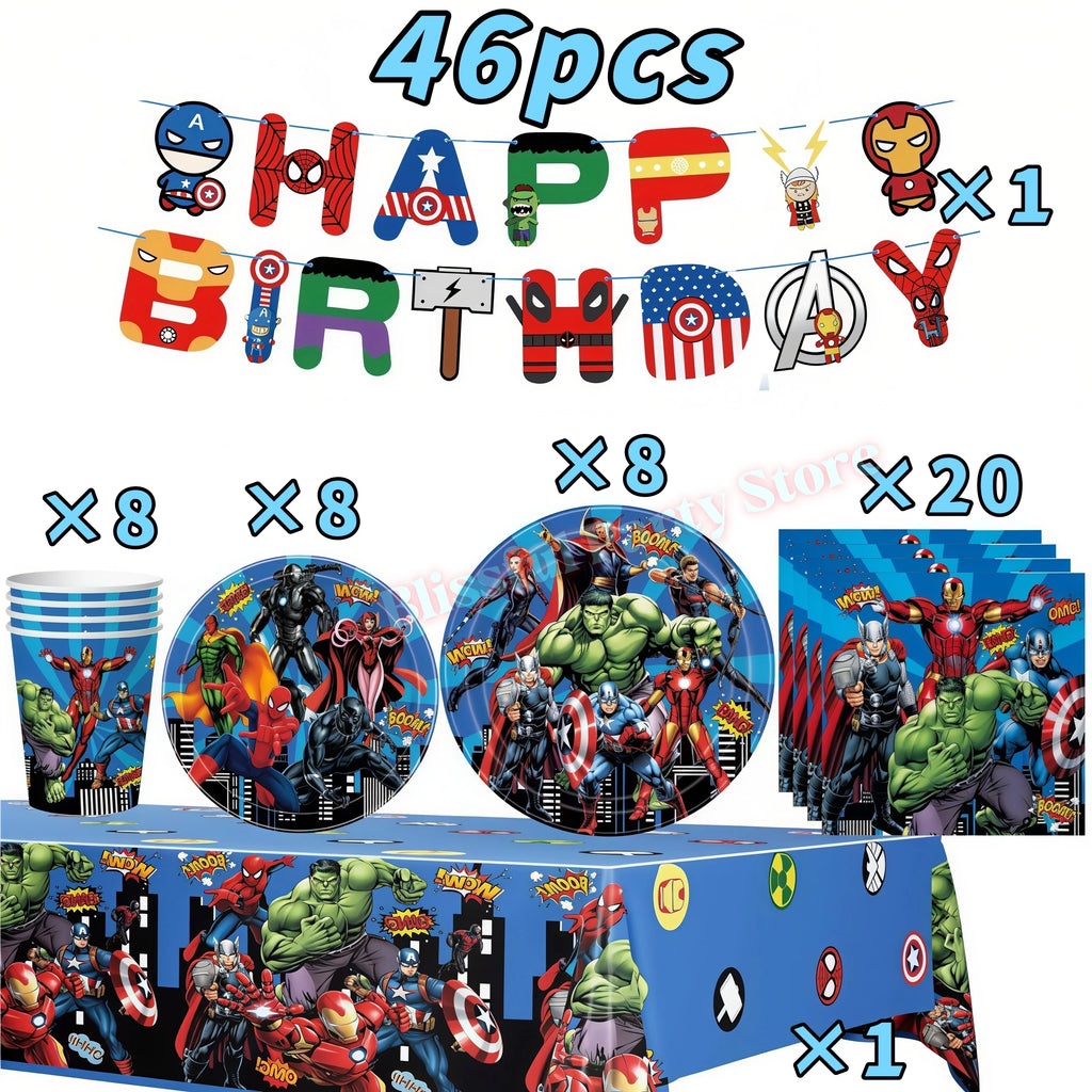 Avengers Birthday Party Decoration Superhero Balloon Tableware Kit Cup Plate Tablecloth Boy Favor Gift Baby Shower Event Supplie