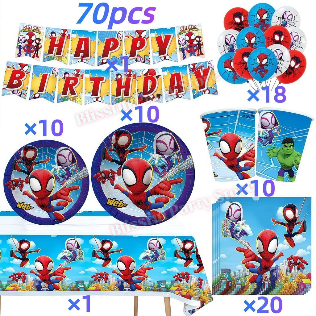 Spidey And His Amazing Friends Birthday Decoration Spiderman Tableware Kit Cup Plate Balloon Boy Favor Gift Baby Shower Supplies