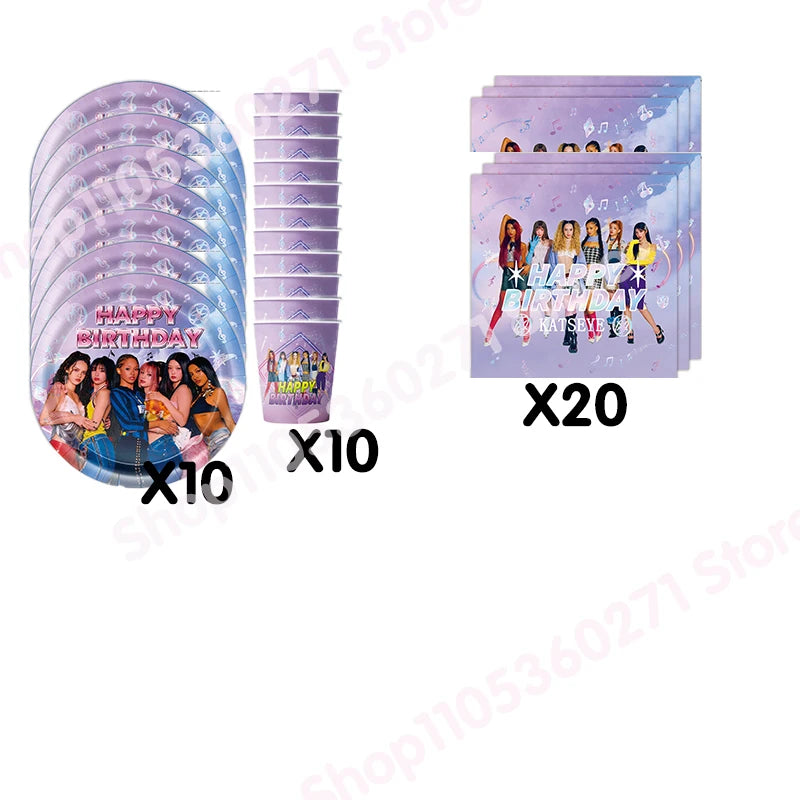 K&Katseye Birthday Party Decoration Plate Cup Napkin Balloon for Kpop Girl Party Favor Baby Shower Supplies Fans Gift