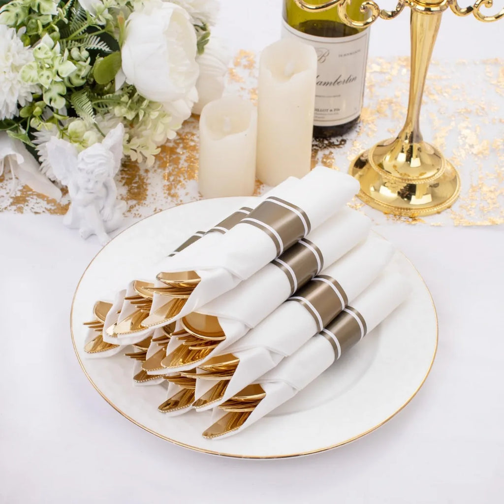 24pcs Pre Rolled Gold Plastic Silverware Sets Gold Cutlery Wrapped Disposable Utensils with Napkins for Parties Dinners Weddings