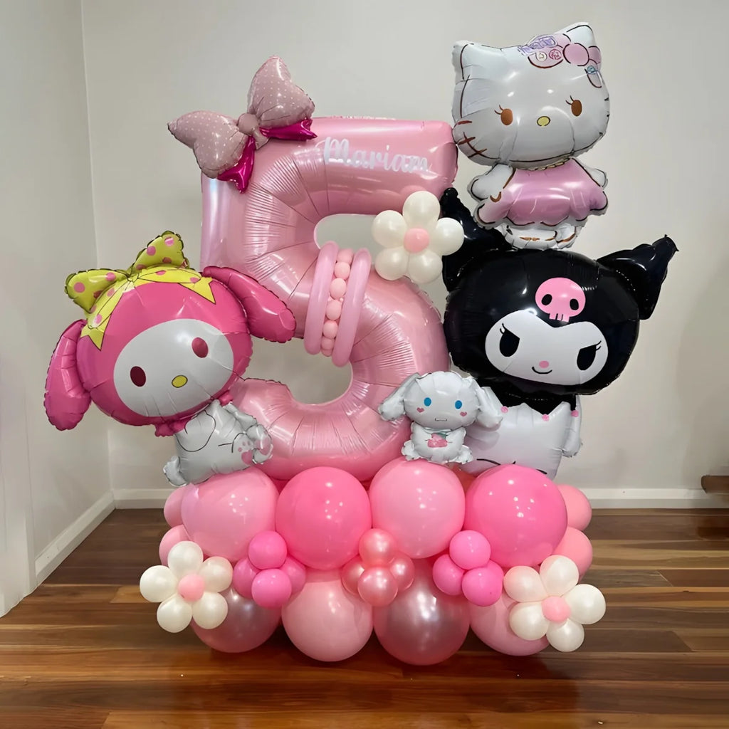 60-Pack Cinnamon Roll & Hello Kitty Foil and Latex Balloons – Perfect Birthday & Holiday Gift for Babies, Kids, and Girls