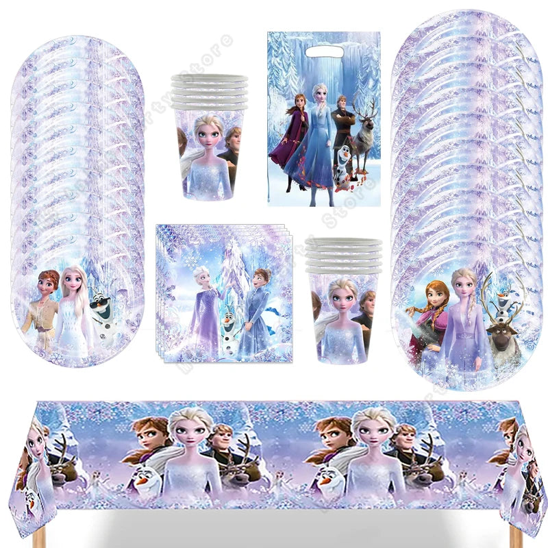 Disney Frozen Elsa Anna Olaf Birthday Party Decorations Supplies Kit for Girls Including Disposable Tableware Paper Cups Plates