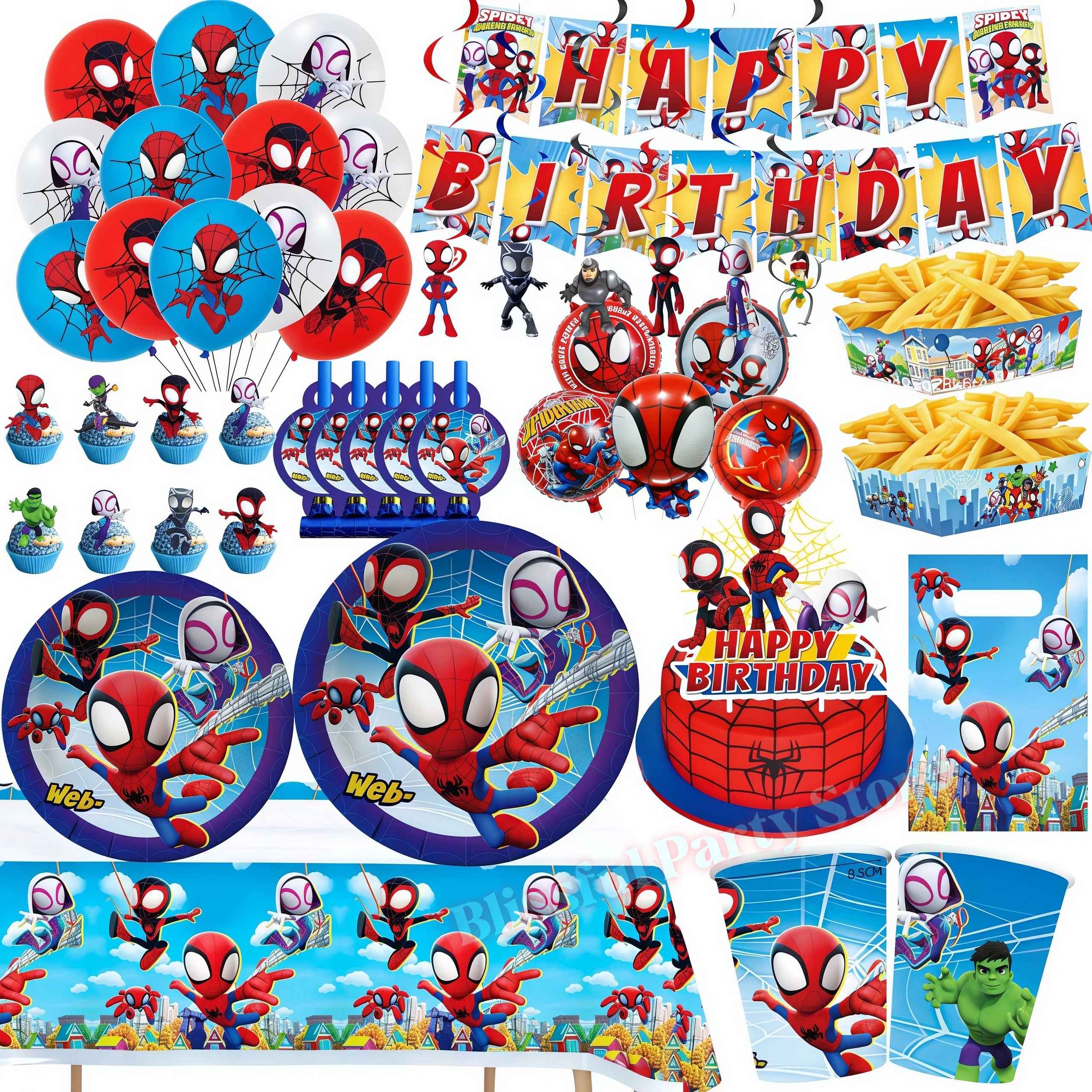 Spidey And His Amazing Friends Birthday Decoration Spiderman Tableware Kit Cup Plate Balloon Boy Favor Gift Baby Shower Supplies